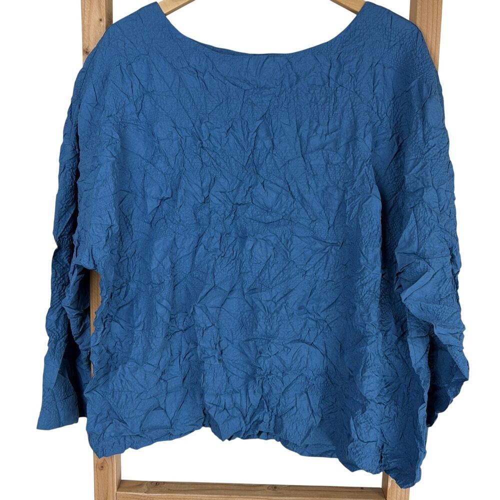 NWT Liv by Habitat Blue Crinkled Ocean Drop Sleeve Blouse Top XS